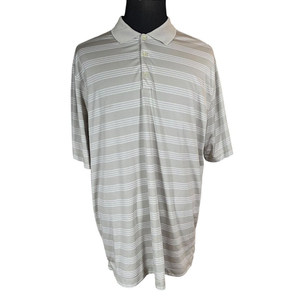Nike Golf Tour Performance Dri-Fit Grey/White Striped Polo Shirt Size 2XL
